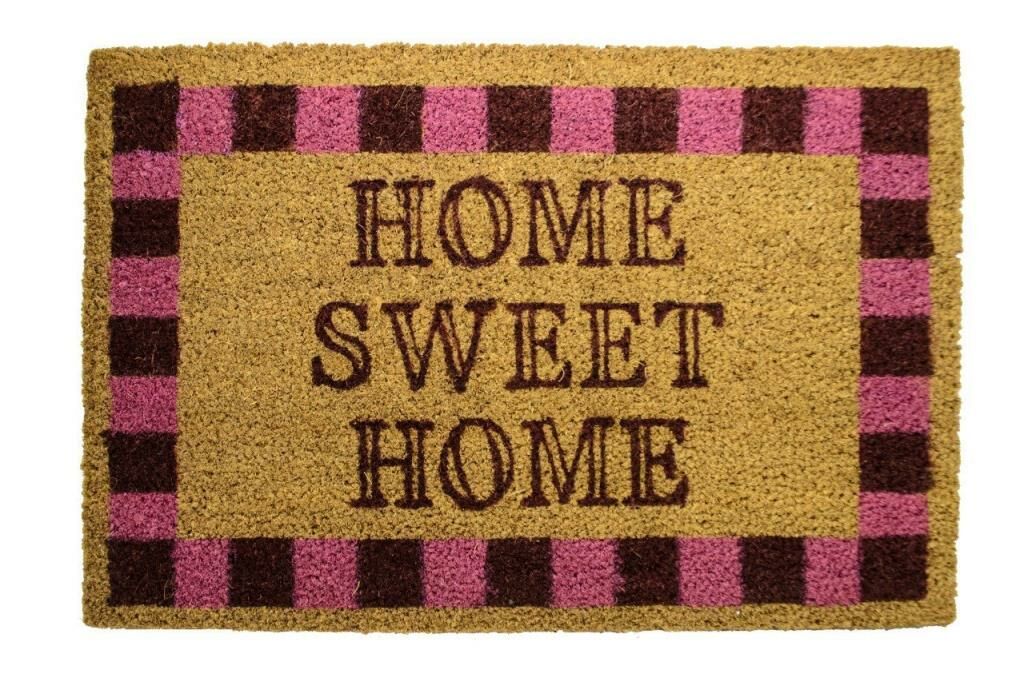 Giz Home Koko Kapı Paspası 40X60 Home Sweet Home Pembe Kareli