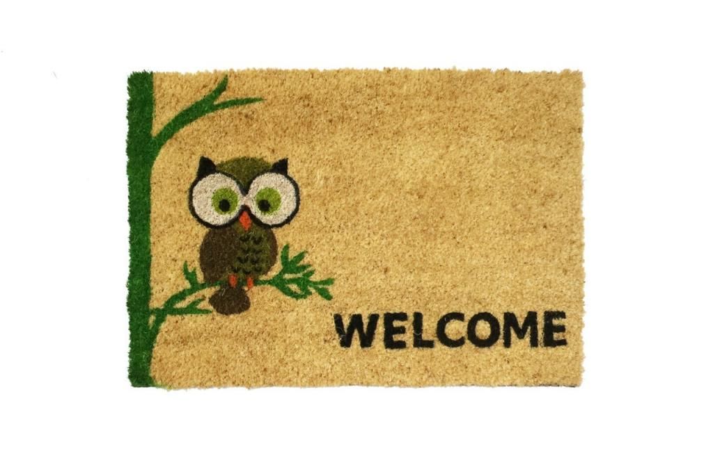 Giz Home Koko Kapı Paspası 40X60 Cm Yeşil Welcome Baykuş