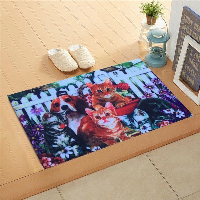 Giz Home Trendy Kapı Paspası 45X75 Bahçede Kedi Ve Köpekler