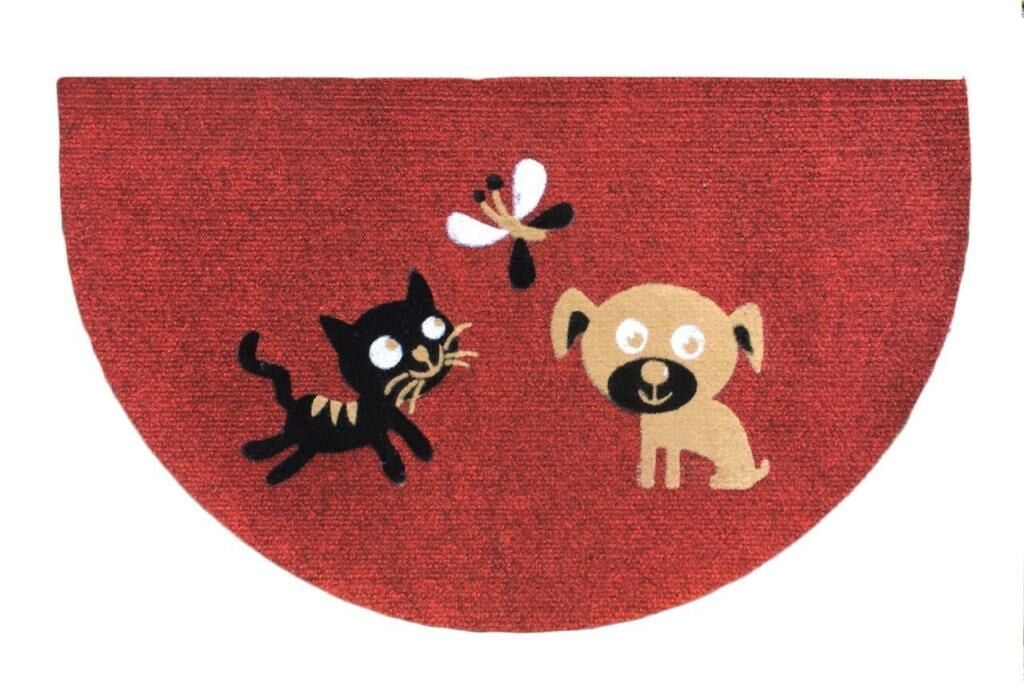 Giz Home İtalyan Luna Kapı Paspası 40X65 Yarımay Kırmızı Kedi Köpek Kelebek