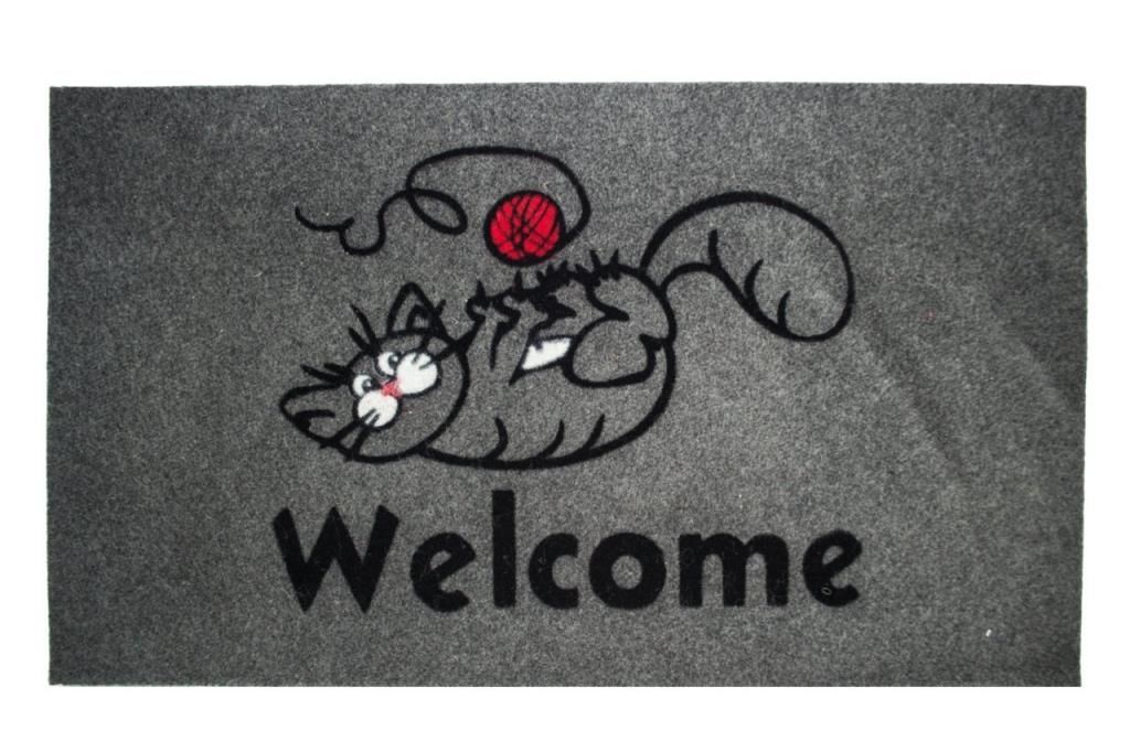 Giz Home Tody Flok Kapı Paspası 40X70 Gri Welcome Kedi