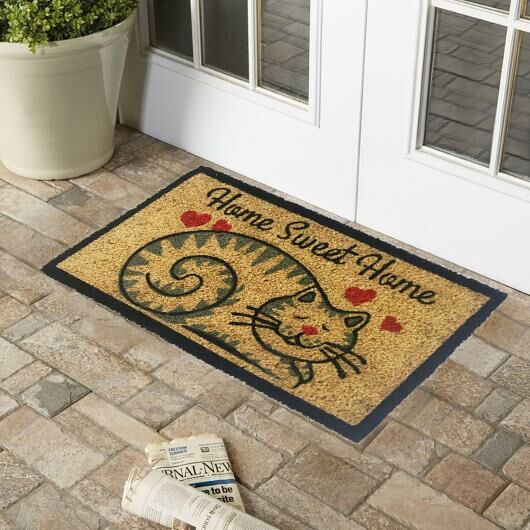 Giz Home Koko Kapı Paspası 33X60 Cm Krem Kalpli Kedi