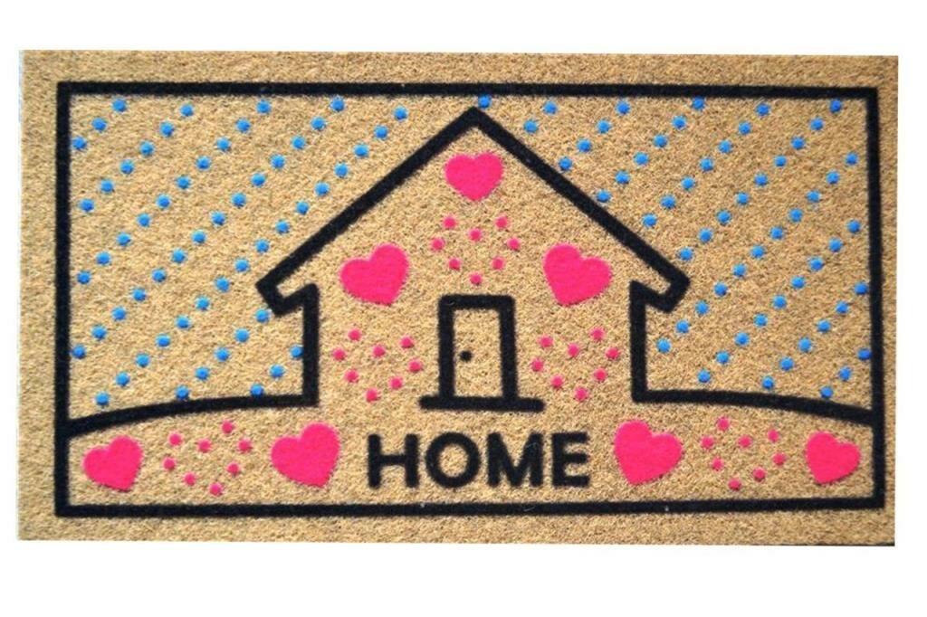Giz Home İtalyan Kokardo Kapı Paspası 40X70 Kalpli Ev