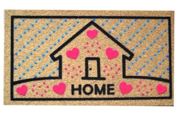 Giz Home İtalyan Kokardo Kapı Paspası 40X70 Kalpli Ev