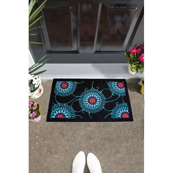 Giz Home İtalyan Kokardo Kapı Paspası 40X68 Mavi Çiçek