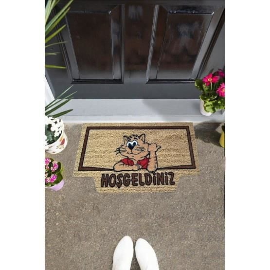 Giz Home İtalyan Kokardo Kapı Paspası 40X70 Welcome Kedi