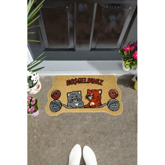 Giz Home İtalyan Kokardo Kapı Paspası 40X70 Yumaklı Kediler