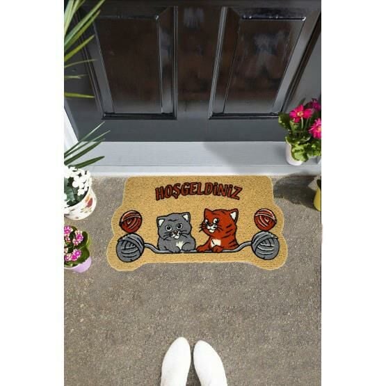 Giz Home İtalyan Kokardo Kapı Paspası 40X70 Yumaklı Kediler