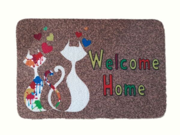 Giz Home Boyalı/Megan Kapı Paspası 40X60 Kahve İki Kedi