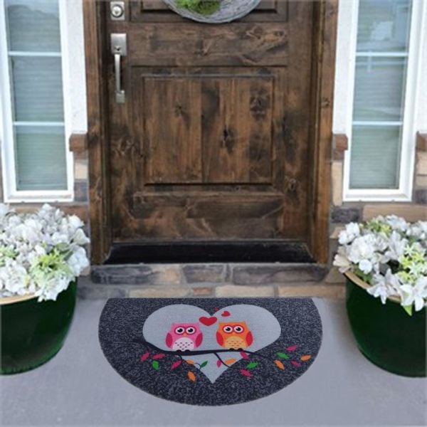 Giz Home Boyalı/Megan Kapı Paspası 40x75 Yarımay Gri Çift Baykuş