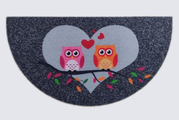 Giz Home Boyalı/Megan Kapı Paspası 40x75 Yarımay Gri Çift Baykuş