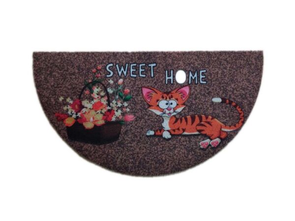 Giz Home Boyalı/Megan Kapı Paspası 40x75 Yarımay Kahve Home Sweet Home Kedi