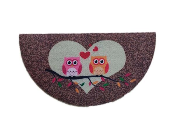 Giz Home Boyalı/Megan Kapı Paspası 40x75 Yarımay Kahve Çift Baykuş