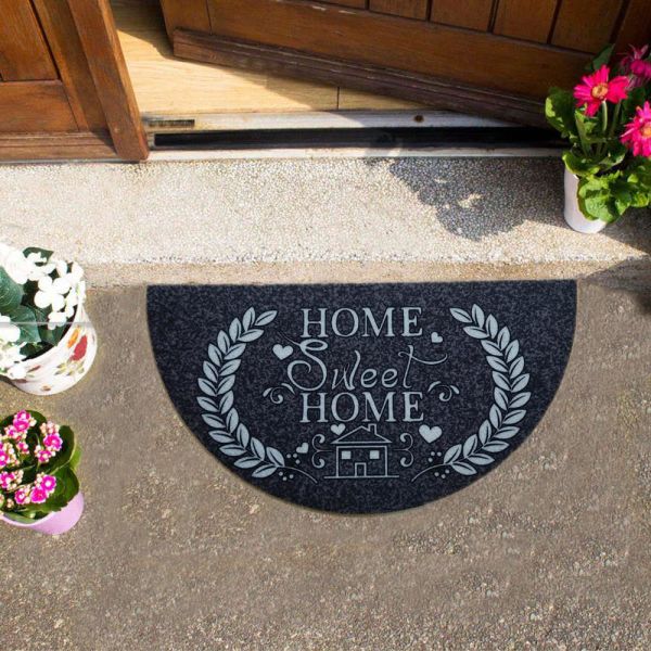 Giz Home Boyalı/Megan Kapı Paspası 40x75 Yarımay Gri Home Sweet Home