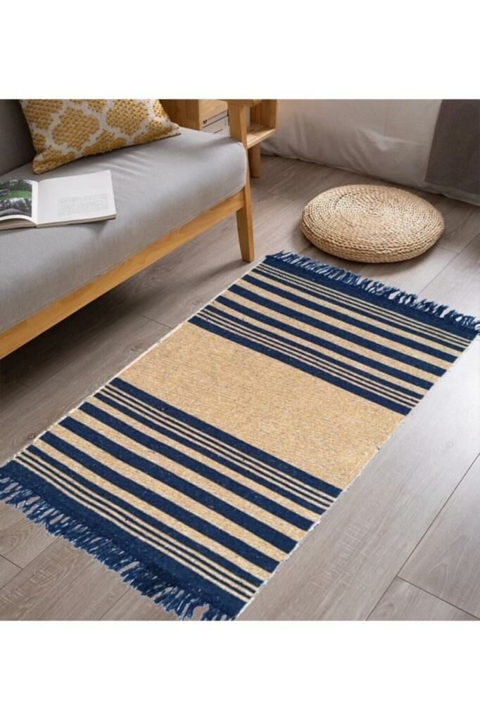 Giz Home Lara Pamuklu Kilim LR02 Lacivert Sarı