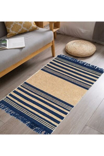 Giz Home Lara Pamuklu Kilim LR02 Lacivert Sarı