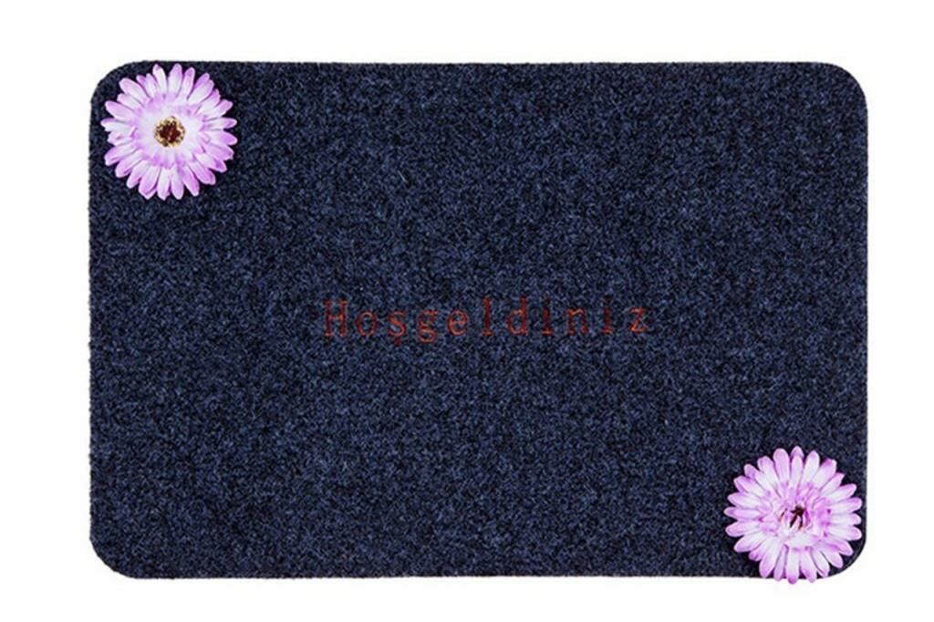 Giz Home Yapma Çiçek/Teri Kapı Paspası 40X60 Gri Llila Ayrı Çiçek