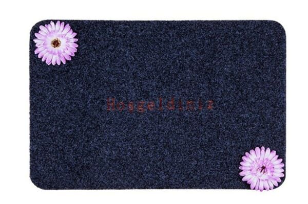 Giz Home Yapma Çiçek/Teri Kapı Paspası 40X60 Gri Llila Ayrı Çiçek