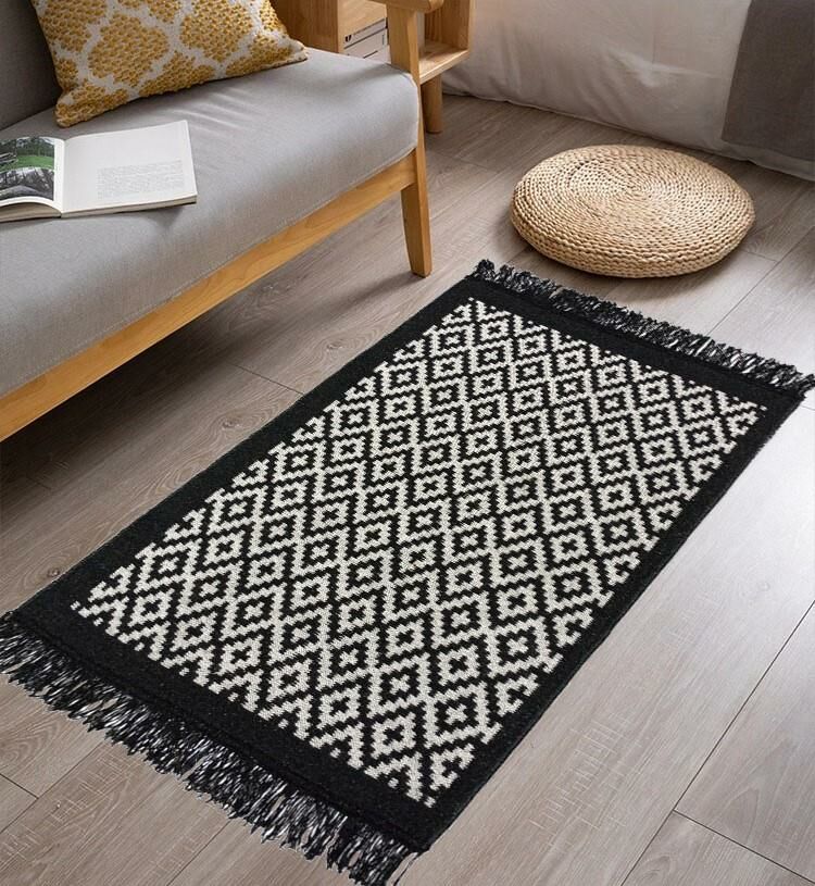 Giz Home Lara Pamuklu Kilim LR01 Siyah Beyaz