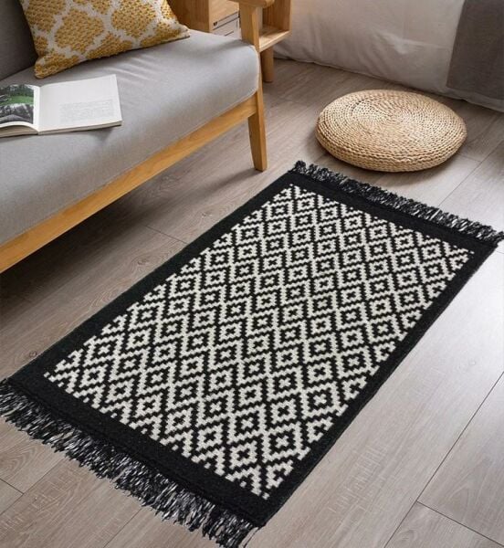 Giz Home Lara Pamuklu Kilim LR01 Siyah Beyaz