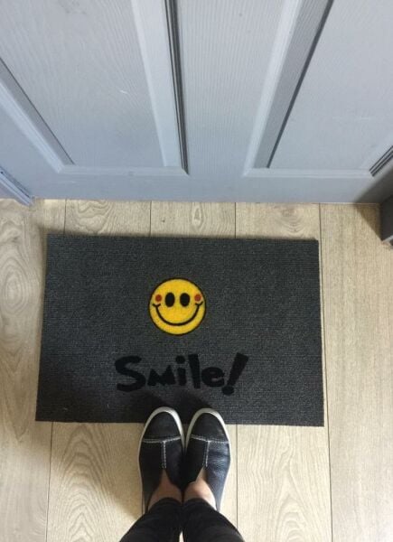 Giz Home İtalyan Luna Kapı Paspası 40X60 Gri Smile Gülen Yüz