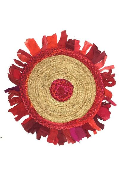 Giz Home Bolero Jüt Örgü Halı 90X90 Y8-459 Yuvarlak Püsküllü Kırmızı