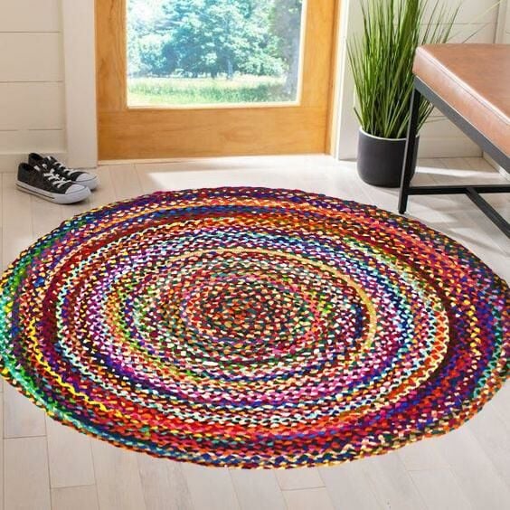 Giz Home Bolero Jüt Örgü Halı 120X120 Y14-2009 Yuvarlak Çok Renkli