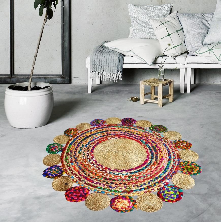 Giz Home Bolero Jüt Örgü Halı 120X120 Y11-272 Yuvarlak Multi