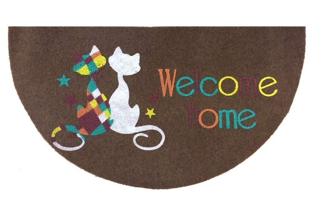 Giz Home Boyalı/Megan Kapı Paspası 40X70 Yarımay Kahve Welcome Kediler