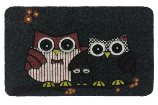 Giz Home Boyalı/Megan Kapı Paspası 40X60 Gri Baykuşlar