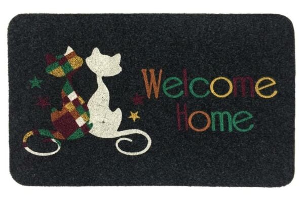 Giz Home Boyalı/Megan Kapı Paspası 40X60 Gri Çift Kedi