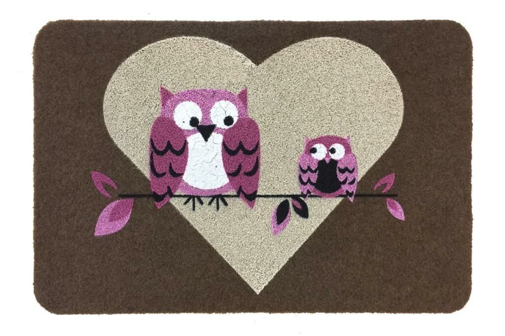 Giz Home Boyalı/Megan Kapı Paspası 40X60 Kahve Baykuş Kalpli