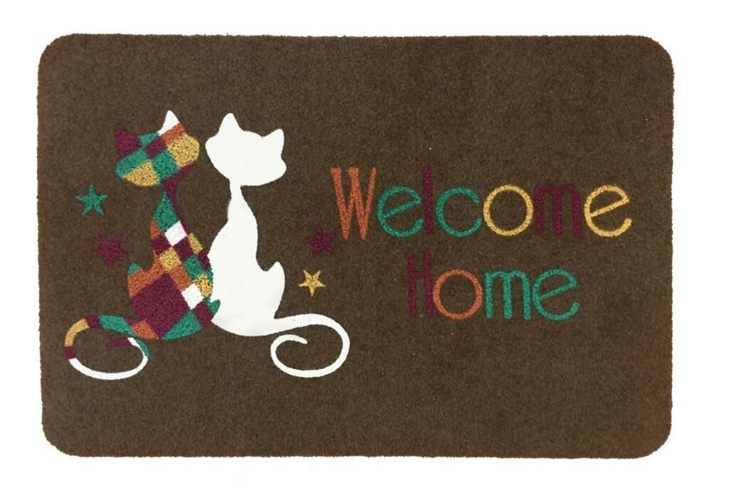 Giz Home Boyalı/Megan Kapı Paspası 40X60 Kahve Çift Kedi