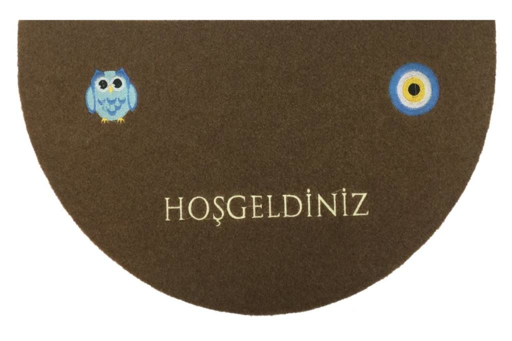 Giz Home Nakışlı/Brode Kapı Paspası 40X70 Yarımay Kahve Baykuş