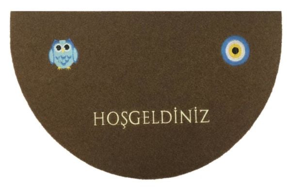 Giz Home Nakışlı/Brode Kapı Paspası 40X70 Yarımay Kahve Baykuş