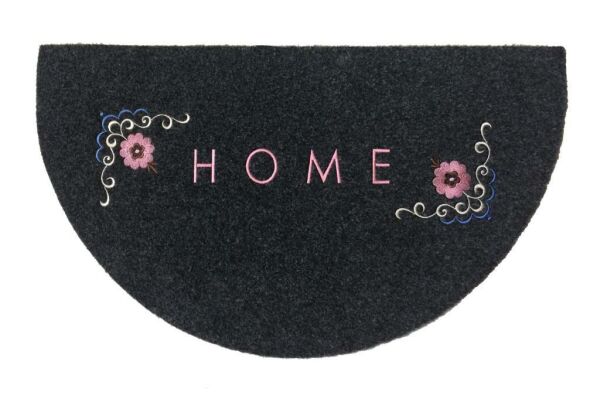 Giz Home Nakışlı/Brode Kapı Paspası 40X70 Yarımay Gri Çiçekli