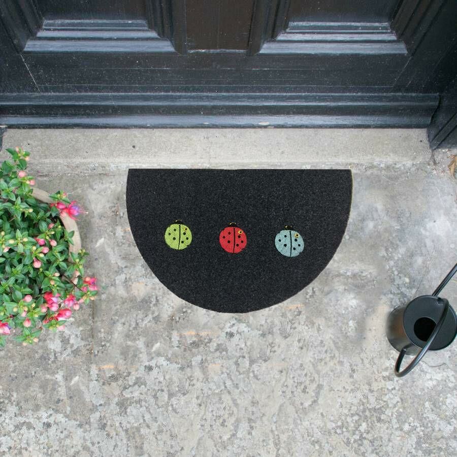 Giz Home Nakışlı/Brode Kapı Paspası 40X70 Yarımay Gri Uğurböceği