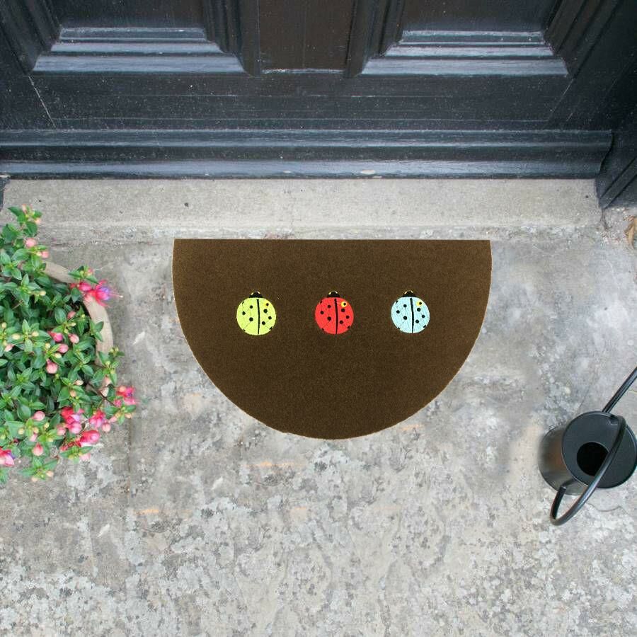 Giz Home Nakışlı/Brode Kapı Paspası 40X70 Yarımay Kahve Uğurböceği